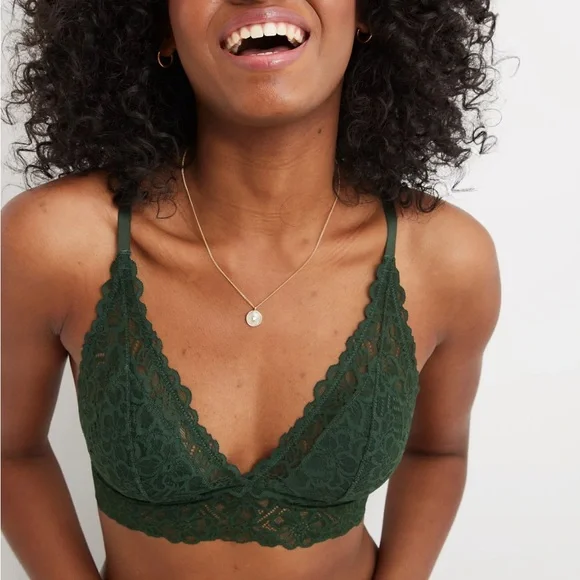 Aerie Unlined Dark Evergreen Lace Strappy Bralette - Picture 2 of 6